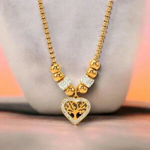 🆕️18K Gold-Plated Stainless Steel Tree of Life Heart Charm Beaded Necklace 🌳💖